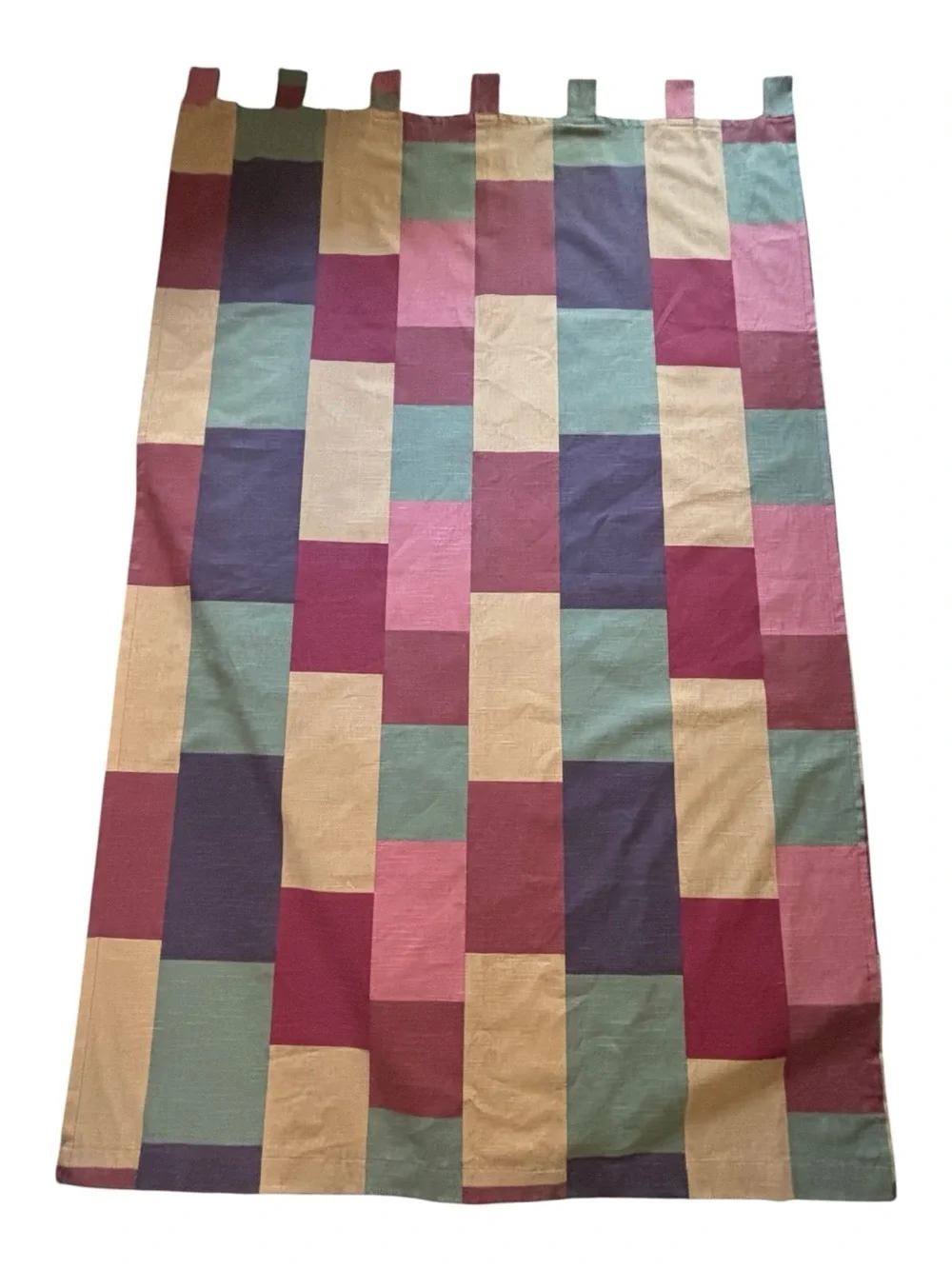 Vintage 2 Pier 1 Color Block Patchwork Curtain Panels Tab Top Burgundy Green